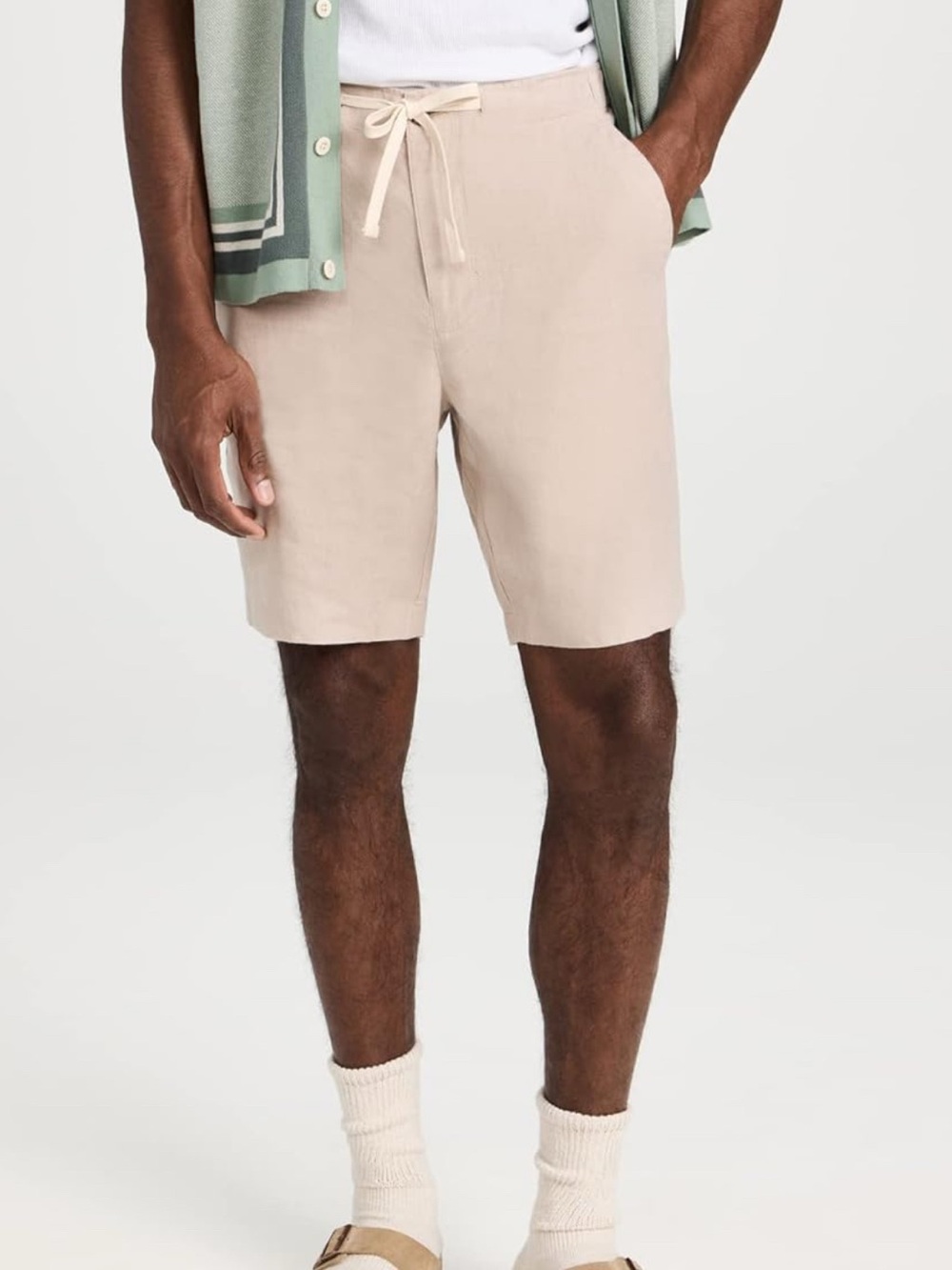 Vince Mens Light Beige Khaki Drawstring Flat Front Shorts 100% Natural Hemp XXL